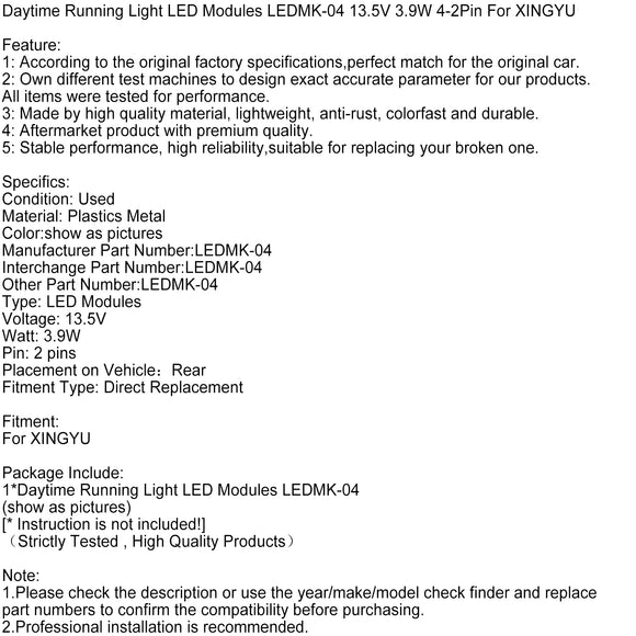 Daytime Running Light LED Modules LEDMK-04 13.5V 3.9W 4-2Pin For XINGYU