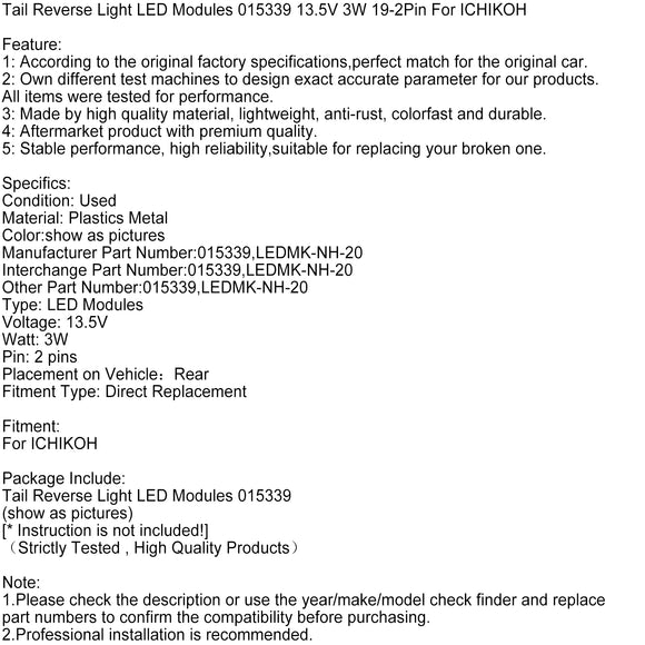 ICHIKOH Tail Reverse Light LED Modules 015339 13.5V 3W 20-2Pin