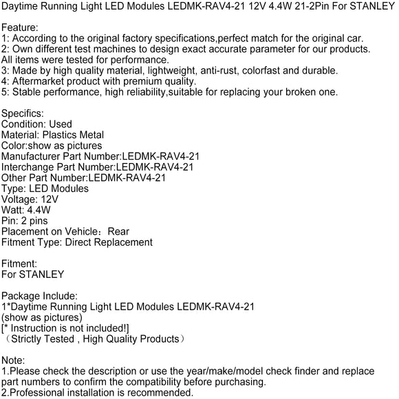 STANLEY Daytime Running Light LED Modules LEDMK-RAV4-21 12V 4.4W 21-2Pin