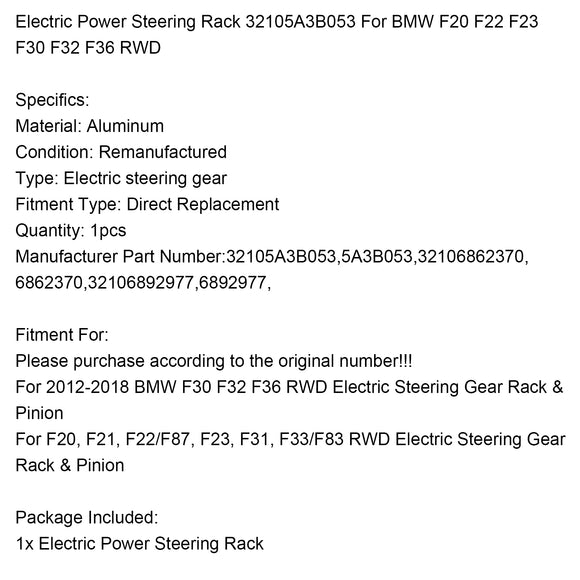 Electric Power Steering Rack 32105A3B053 For BMW F20 F22 F23 F30 F32 F36 RWD