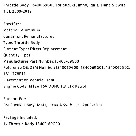 Throttle Body 13400-69G00 For Suzuki Jimny