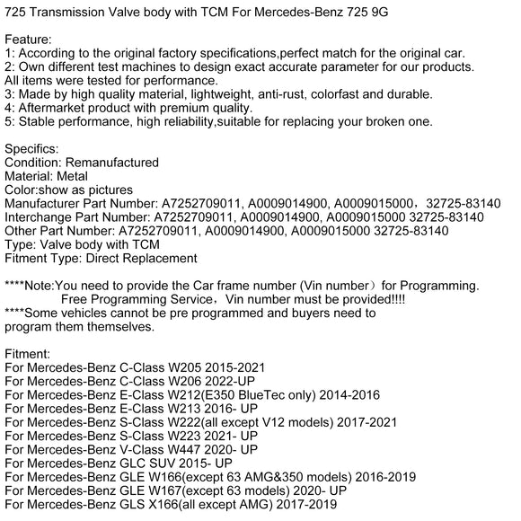 725 Transmission Valve body with TCM For Mercedes-Benz 725 9G