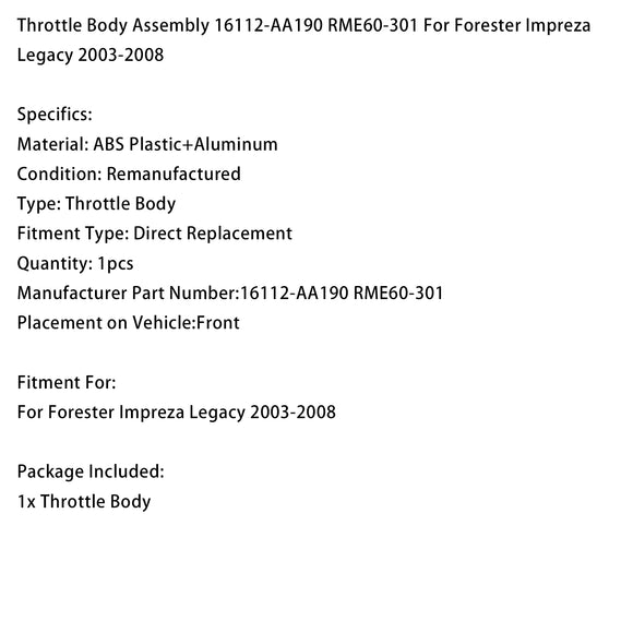 Throttle Body 16112-AA190 RME60-301 For Subaru Forester Impreza Legacy 2003-2008