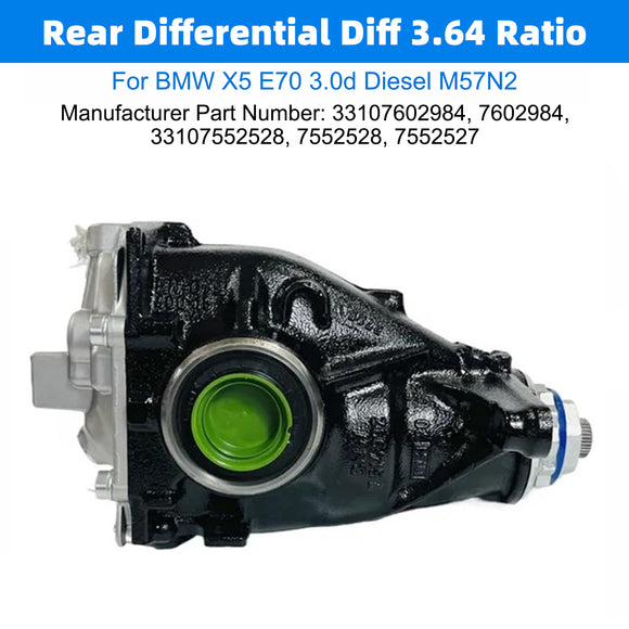 Rear Differential Diff 3.64 Ratio 33107602984 For BMW X5 E70 3.0d Diesel M57N2