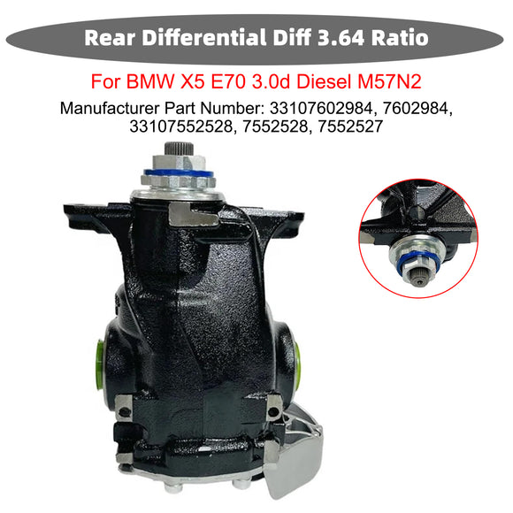 Rear Differential Diff 3.64 Ratio 33107602984 For BMW X5 E70 3.0d Diesel M57N2