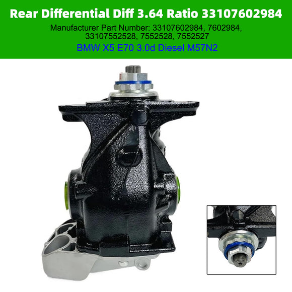 Rear Differential Diff 3.64 Ratio 33107602984 For BMW X5 E70 3.0d Diesel M57N2