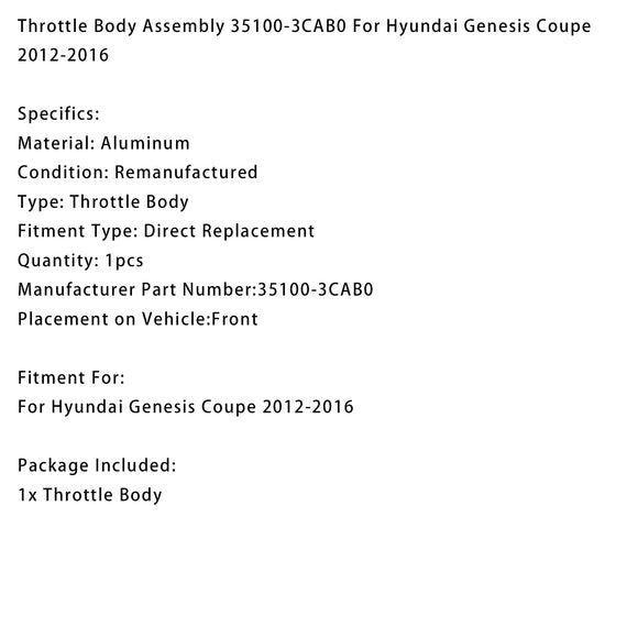 Throttle Body Assembly 35100-3CAB0 For Hyundai Genesis Coupe 2012-2016