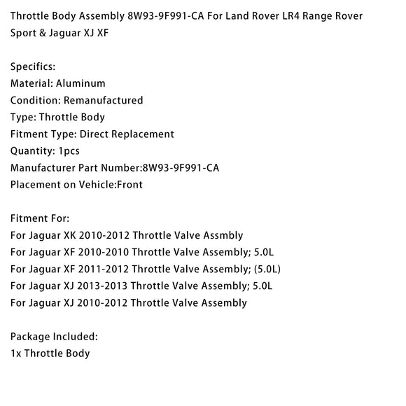 Throttle Body Assembly 8W93-9F991-CA For Land Rover LR4 Range Rover Sport & Jaguar XJ XF
