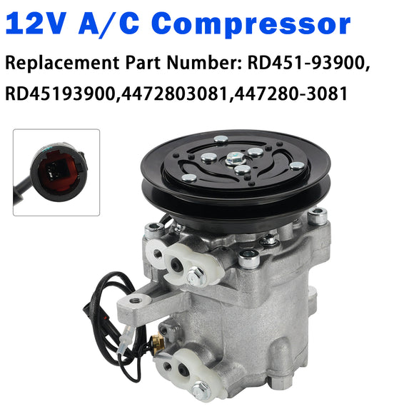 Kubota Excavator: KX040-4, KX057-4, KX080-4, U35-4, U55, U55-4 RD451-93900 447280-3081 A/C Compressor 12V
