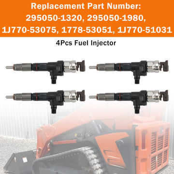 4Pcs 295050-1980 Fuel Injector 1J770-53050 1J770-53070 1J770-53051 For Kubota
