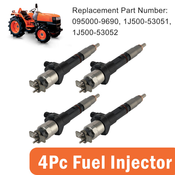 Kubota V3800 V3800T Diesel Engine 4Pcs 095000-9690 1J500-53051 1J500-53050 1J50053052 Fuel Injector