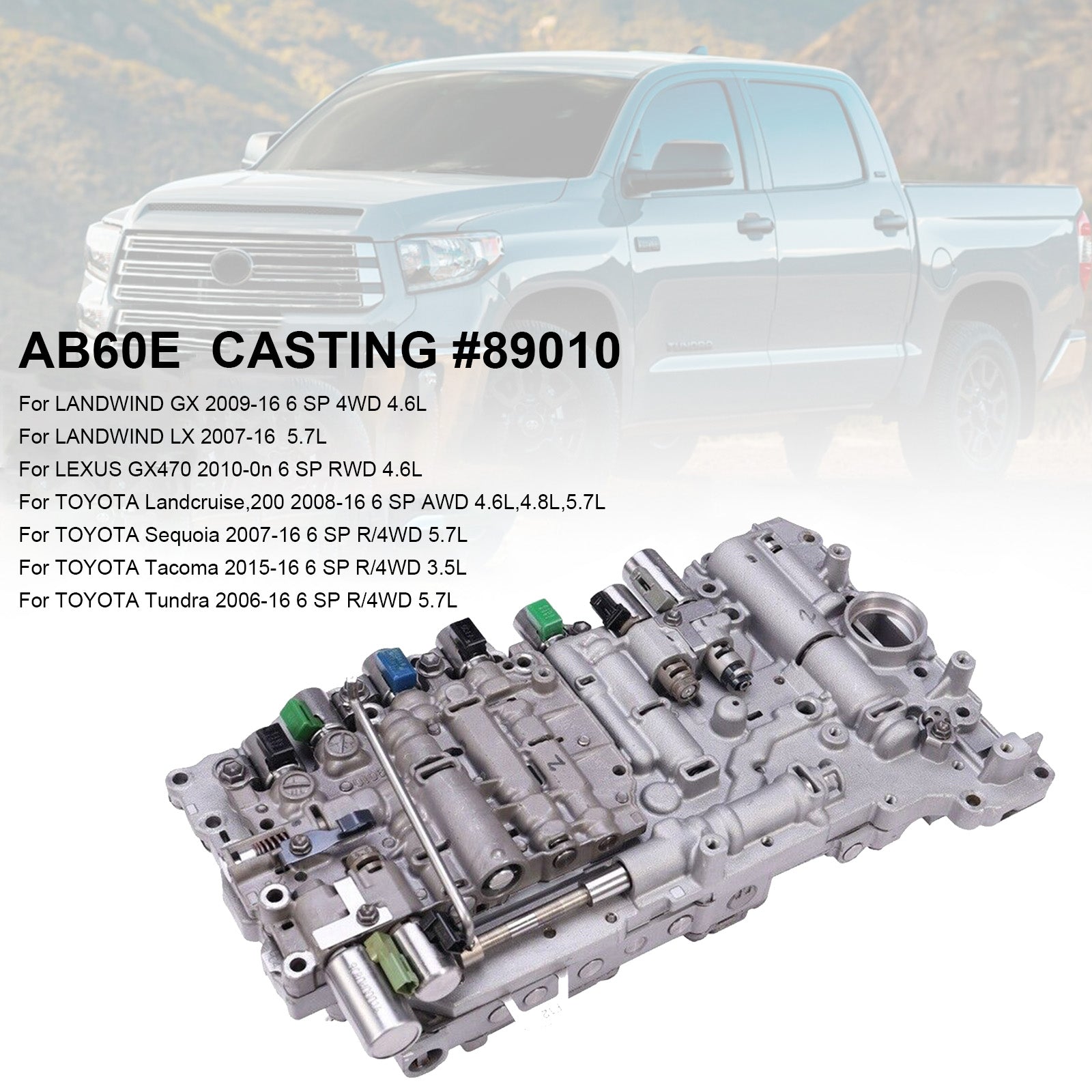 Supercarpart 2008-2016 TOYOTA Landcruise,200 6 SP AWD 4.6L,4.8L,5.7L AB60E 89010 Transmission Valve Body W/ Solenoids TB-681S Generic