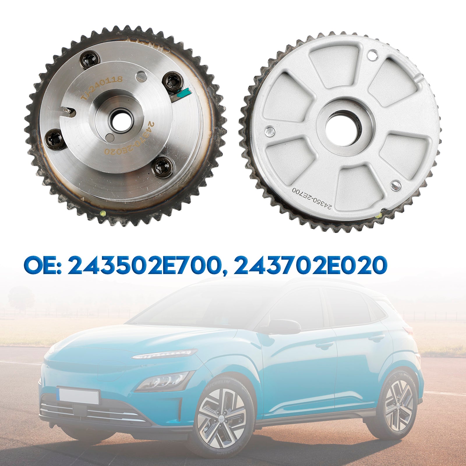 2021-2022 Hyundai Seltos 2.0L Engine Exhaust & Intake CVVT Camshaft Gear Sprocket 243502E700 243702E020 Generic