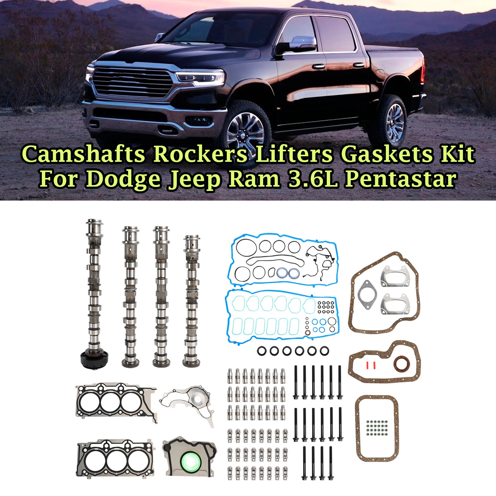 Chrysler Dodge Jeep Ram 3.6L V6 Pentastar Camshafts Rockers Lifters Gaskets Kit 5184296AH 5184380AG Generic - 0