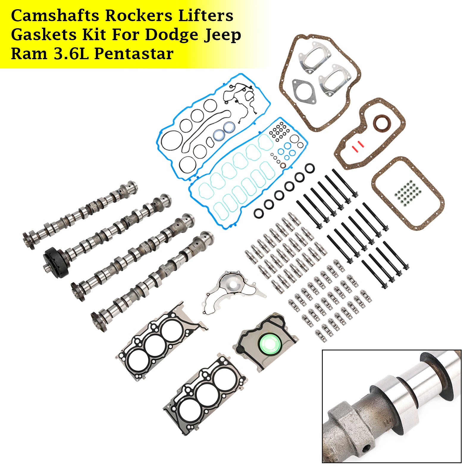 Chrysler Dodge Jeep Ram 3.6L V6 Pentastar Camshafts Rockers Lifters Gaskets Kit 5184296AH 5184380AG Generic