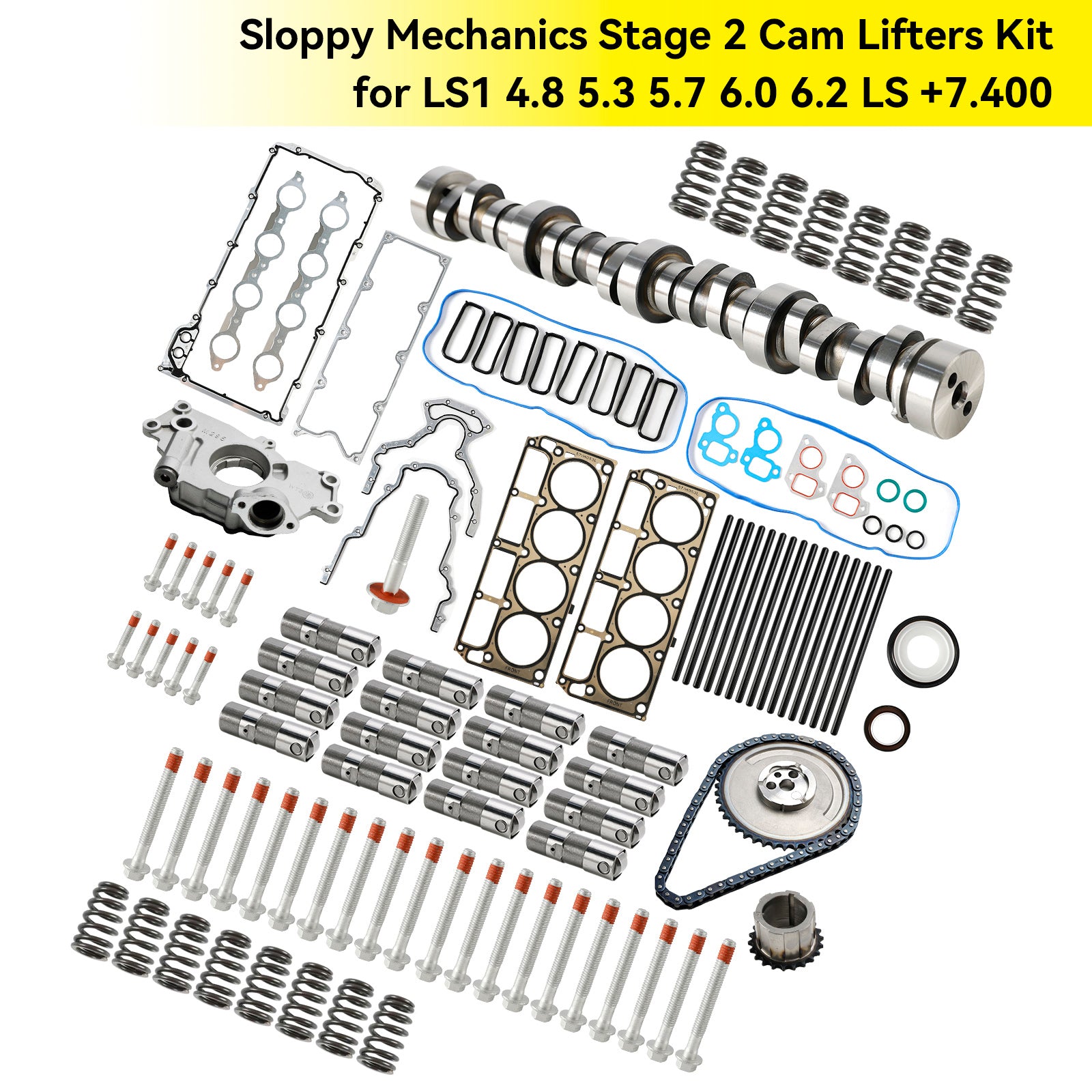 Sloppy Mechanics Stage 2 Cam Lifters Kit for LS1 4.8 5.3 5.7 6.0 6.2 LS +7.400 Generic