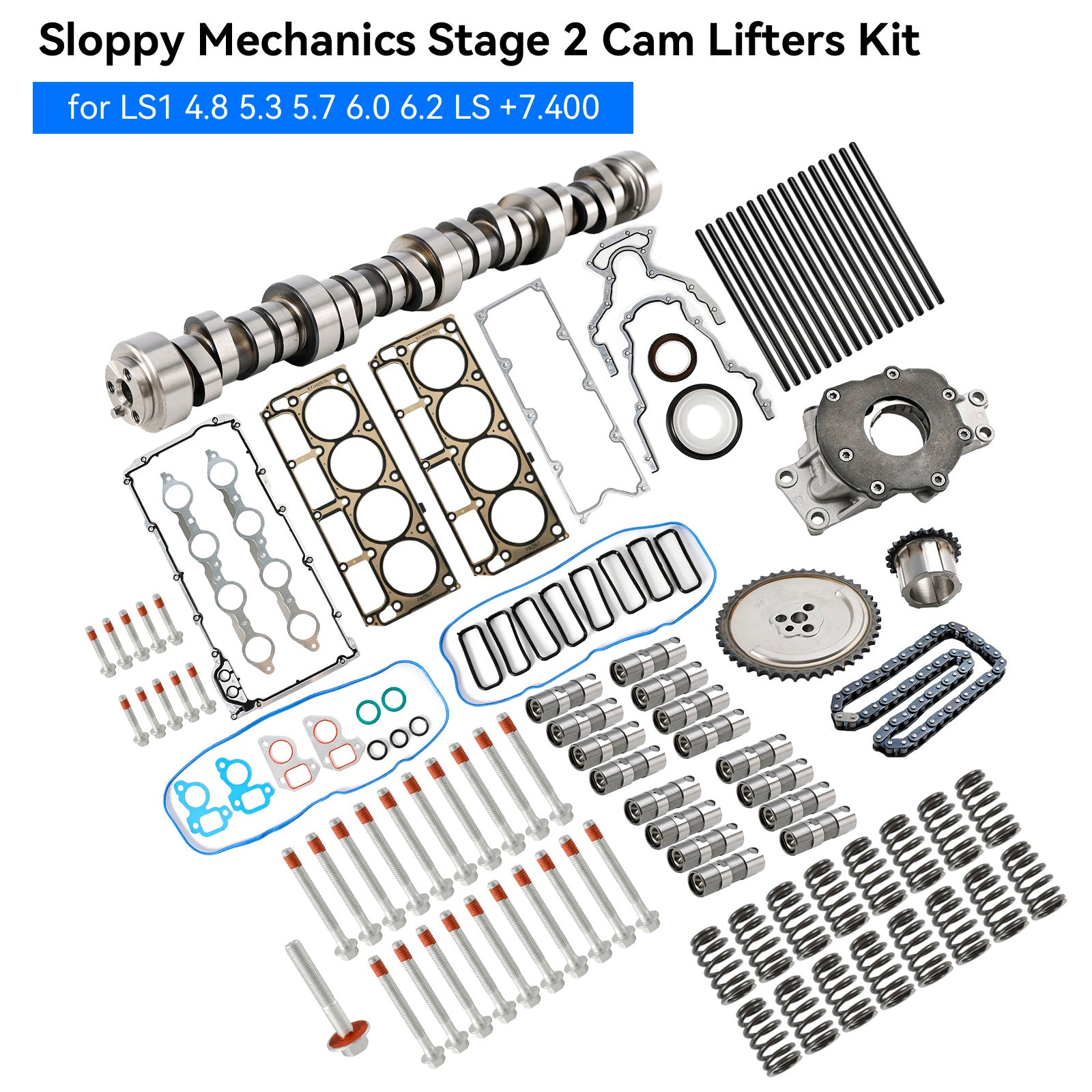 Sloppy Mechanics Stage 2 Cam Lifters Kit for LS1 4.8 5.3 5.7 6.0 6.2 LS +7.400 Generic