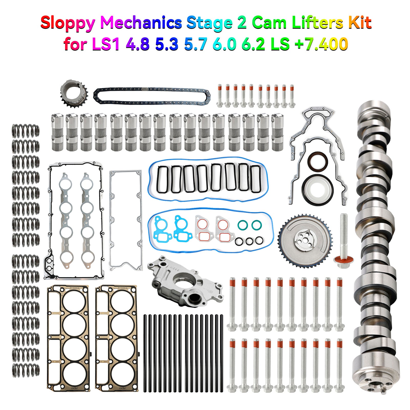 Sloppy Mechanics Stage 2 Cam Lifters Kit for LS1 4.8 5.3 5.7 6.0 6.2 LS +7.400 Generic