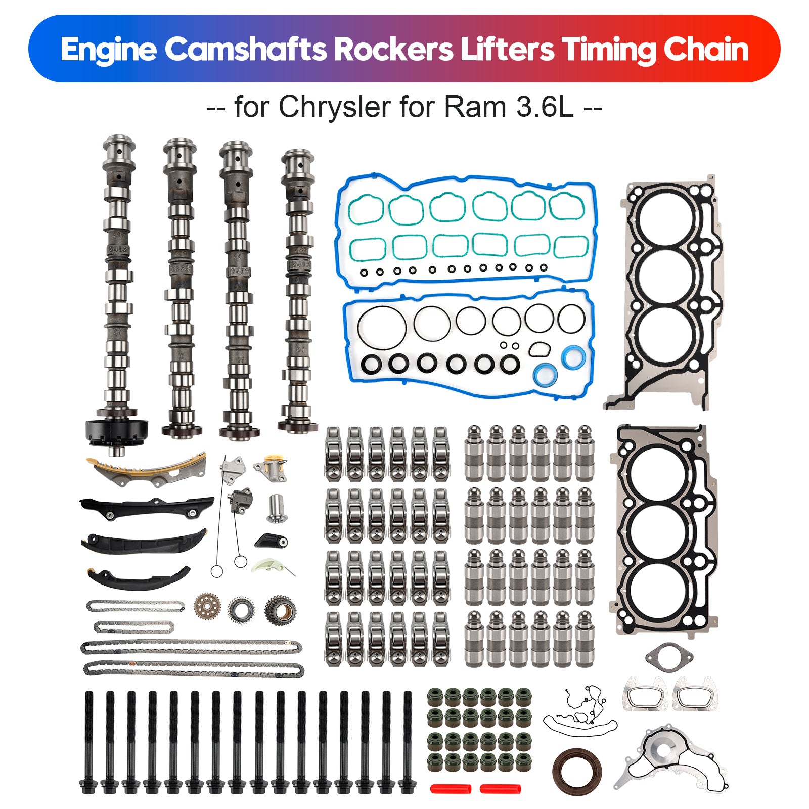 2012-2016 Jeep Wrangler 3.6L V6 Engine Camshafts Rockers Lifters Timing Chain 5184377AG 5184332AA Generic